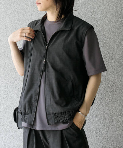 「易護理/套裝搭配」亞麻風立領雙拉鍊馬甲