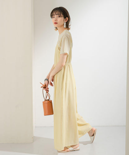 透視燈芯絨寬鬆吊帶連體褲