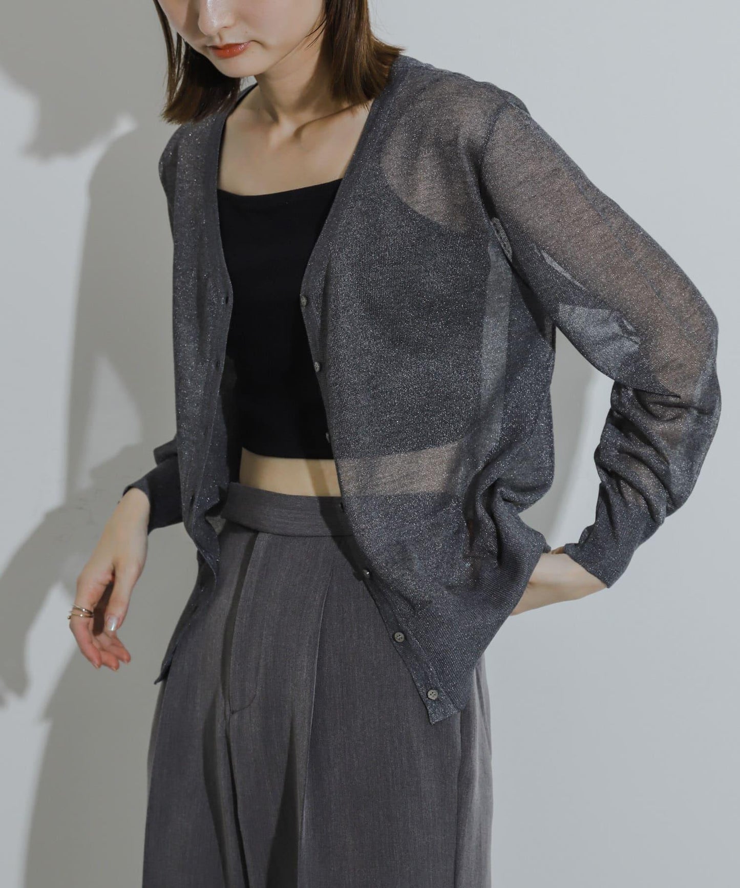 透視混色亮片開衫