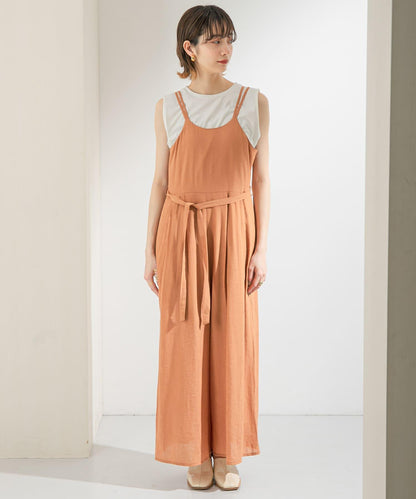 透視燈芯絨寬鬆吊帶連體褲