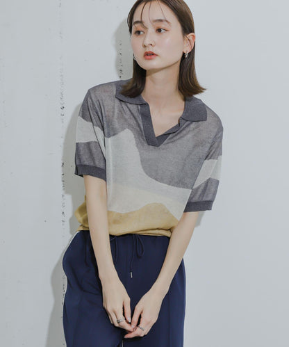 漸變提花透視針織衫