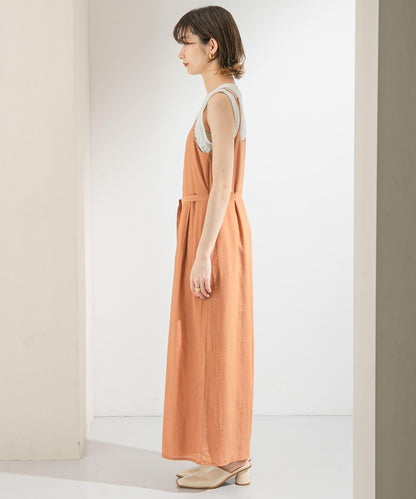 透視燈芯絨寬鬆吊帶連體褲