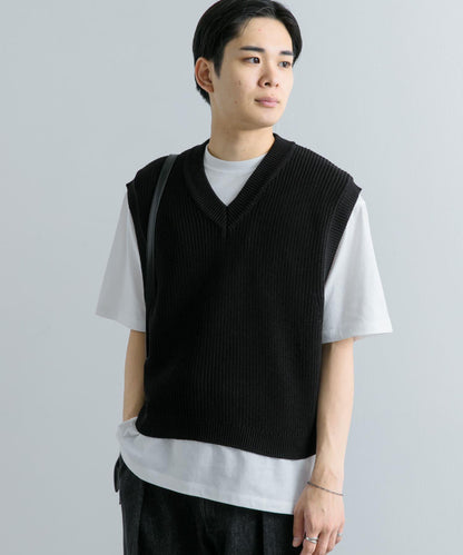 亞麻微短針織背心