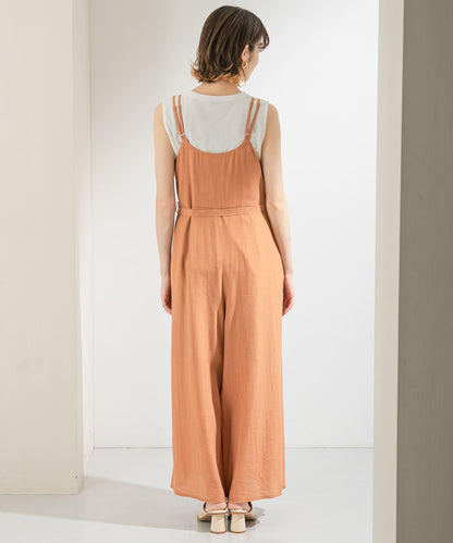 透視燈芯絨寬鬆吊帶連體褲