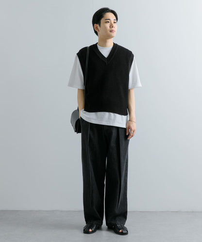 亞麻微短針織背心