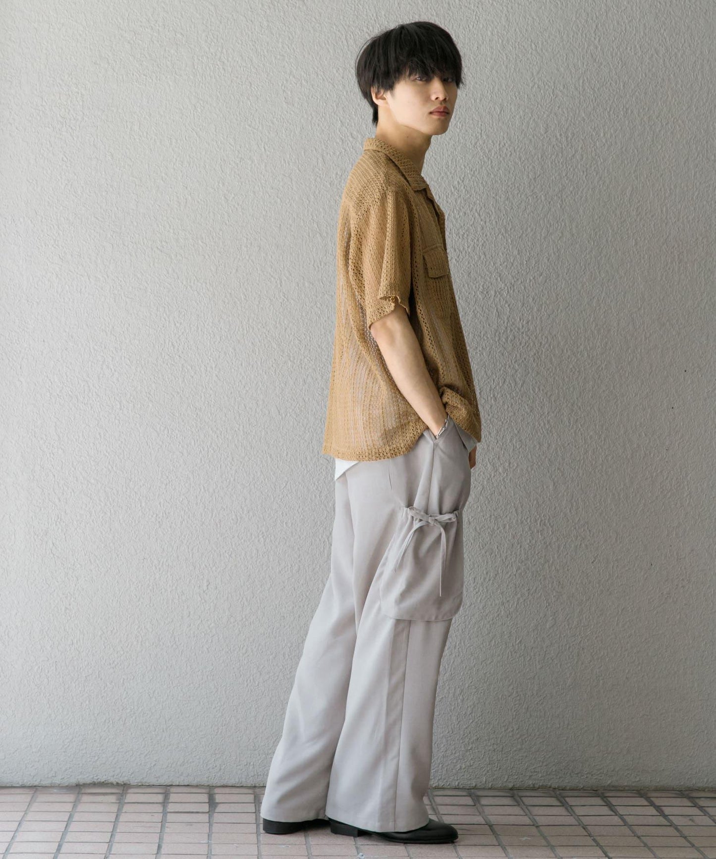 「套裝可搭配」亞麻感側袋寬鬆長褲