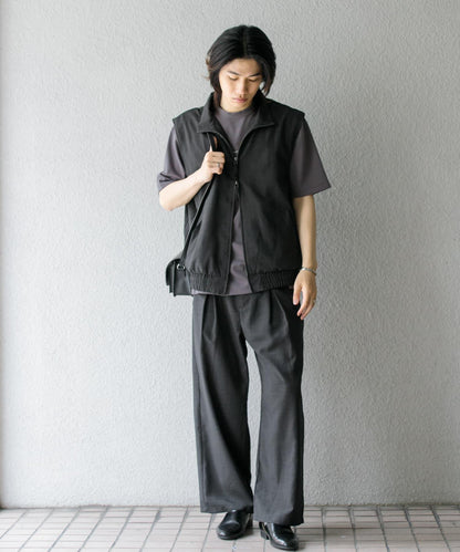 「易護理/套裝搭配」亞麻感褶皺寬腿褲