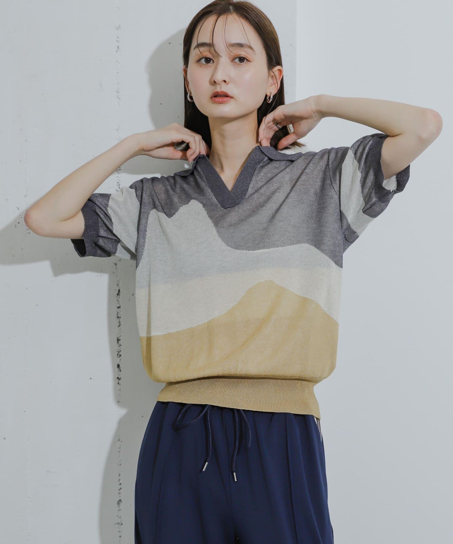 漸變提花透視針織衫