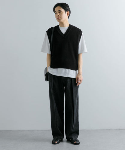 亞麻微短針織背心