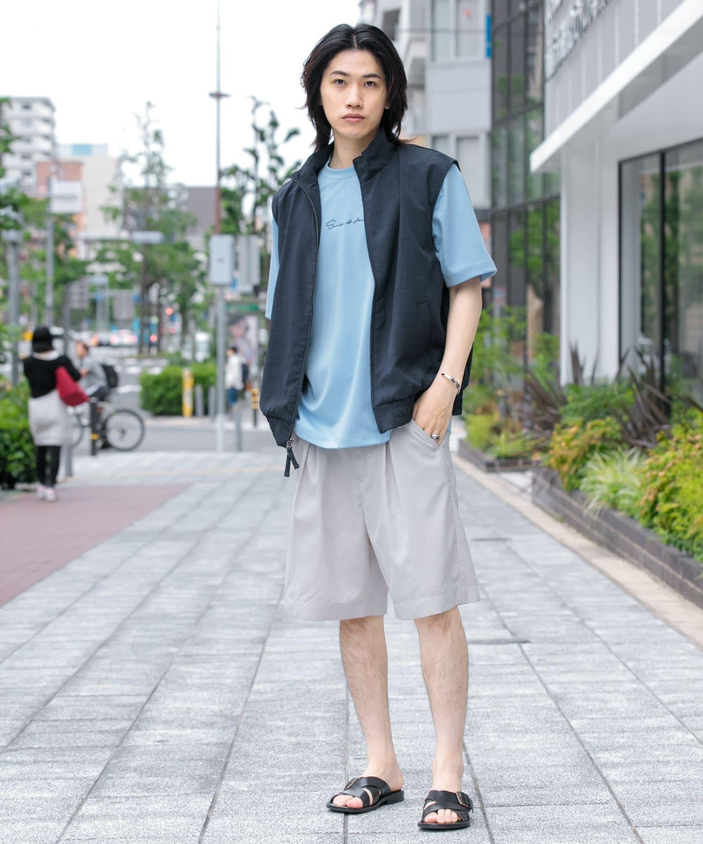 「易護理/套裝搭配」亞麻風立領雙拉鍊馬甲