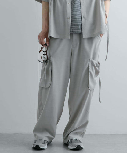 「套裝可搭配」亞麻感側袋寬鬆長褲