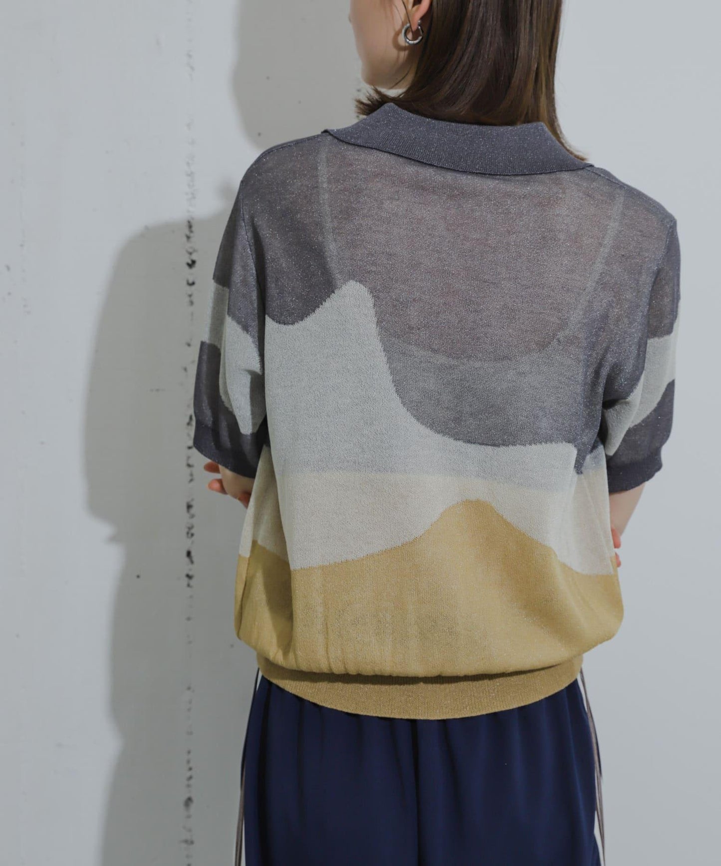 漸變提花透視針織衫