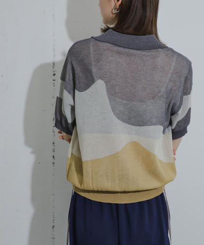 漸變提花透視針織衫