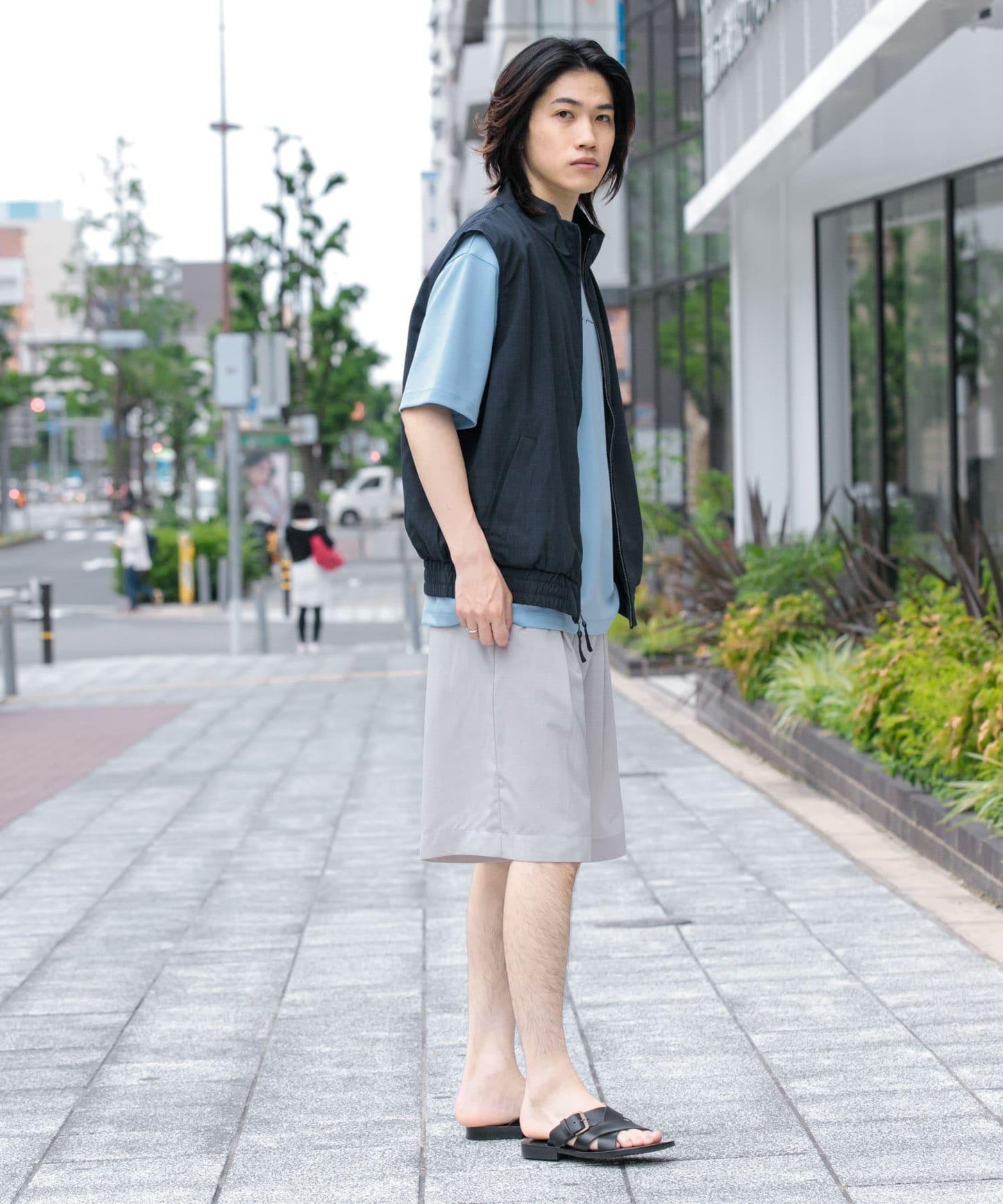 「易護理/套裝搭配」亞麻風立領雙拉鍊馬甲