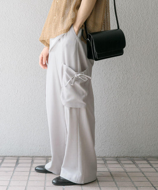 「套裝可搭配」亞麻感側袋寬鬆長褲