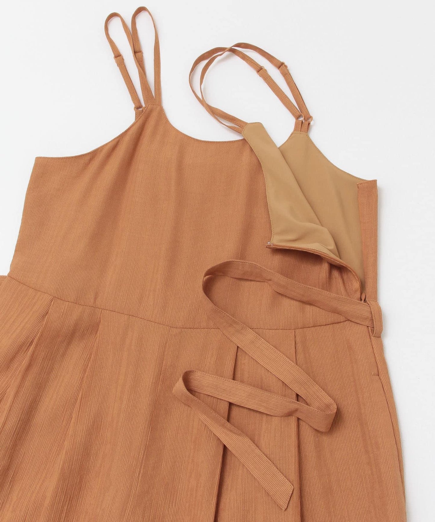 透視燈芯絨寬鬆吊帶連體褲