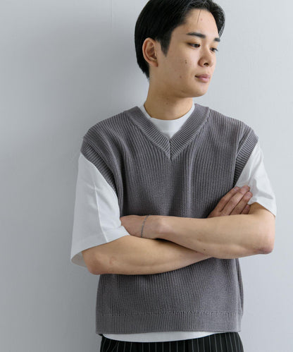 亞麻微短針織背心