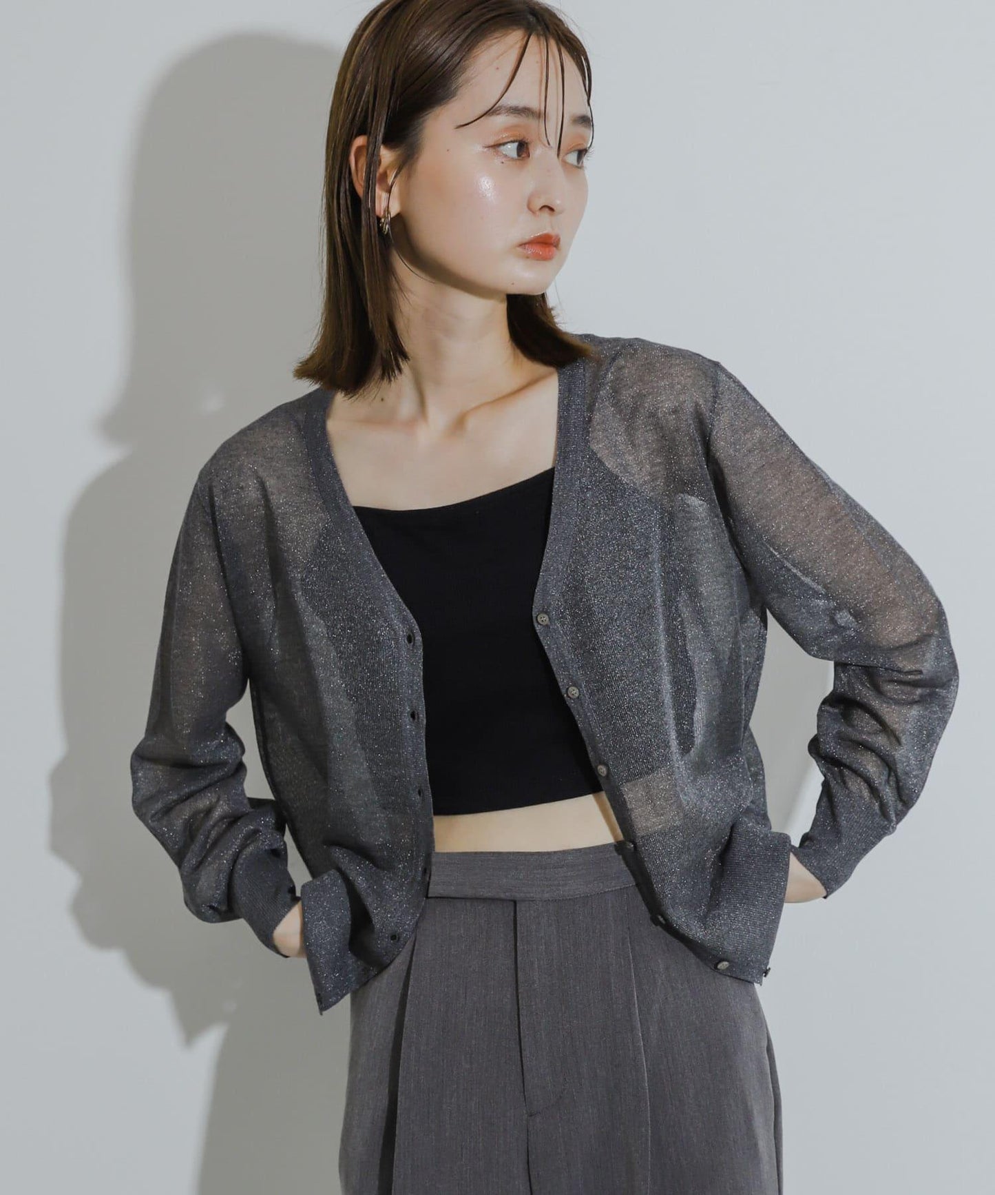 透視混色亮片開衫