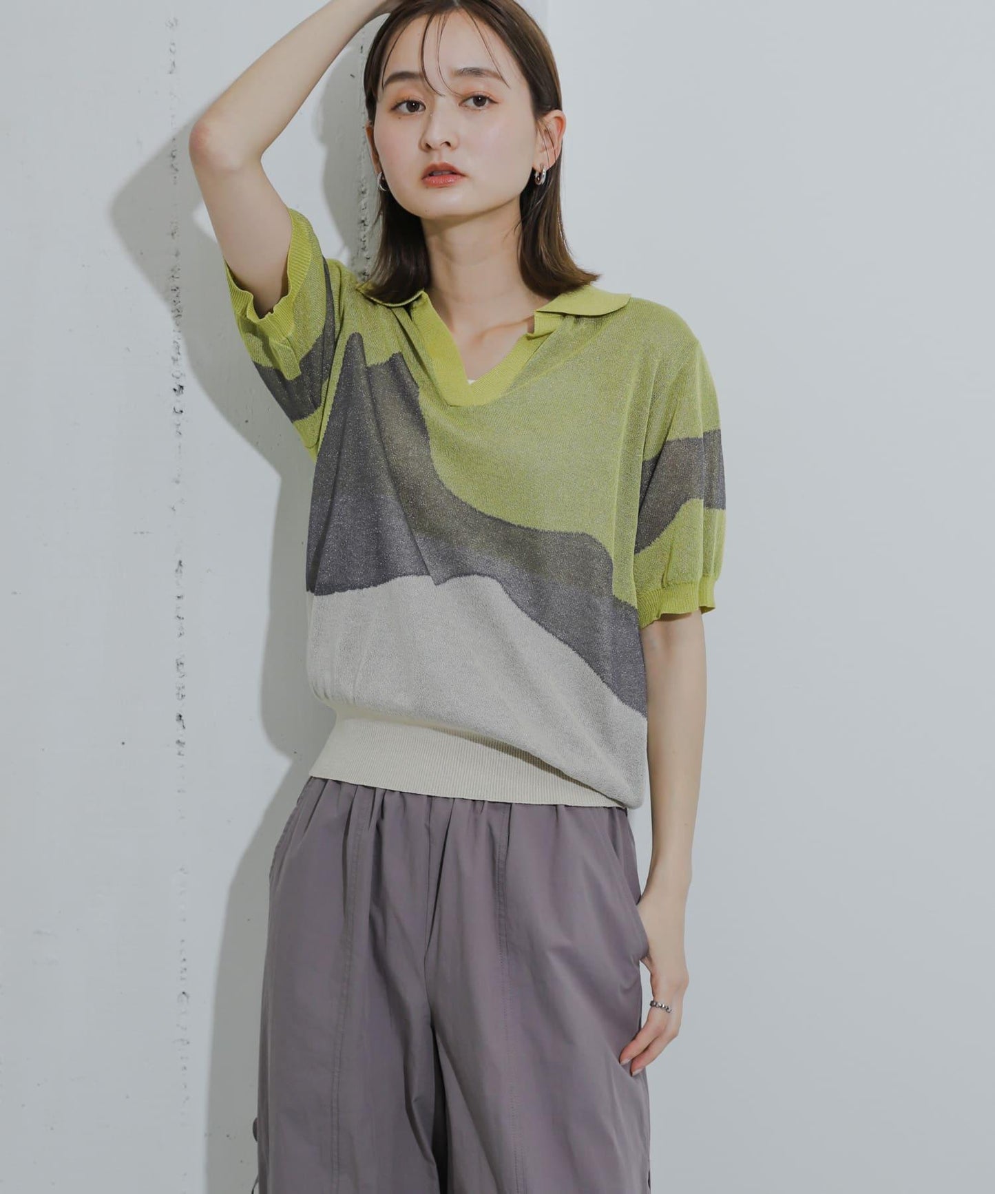 漸變提花透視針織衫