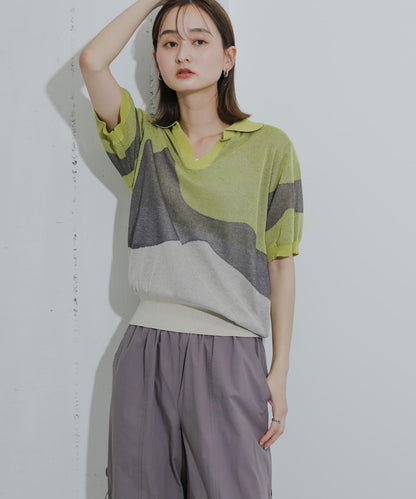 漸變提花透視針織衫