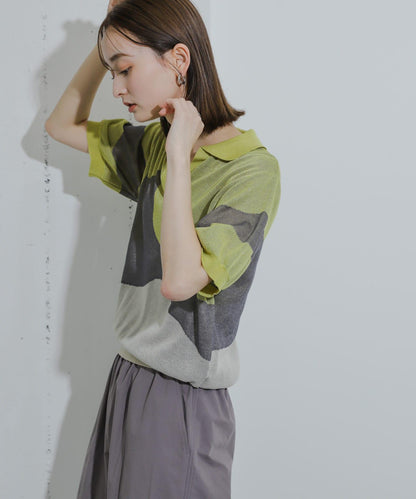 漸變提花透視針織衫