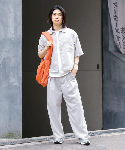 「易護理/套裝搭配」亞麻感褶皺寬腿褲