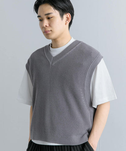 亞麻微短針織背心