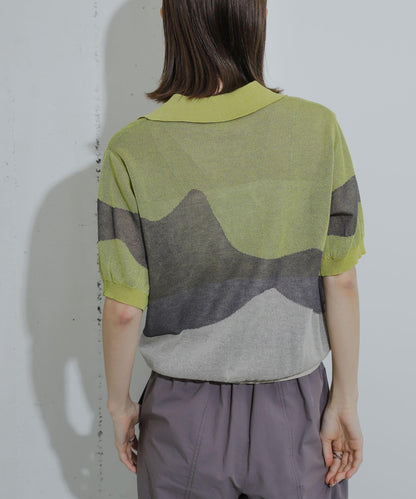 漸變提花透視針織衫