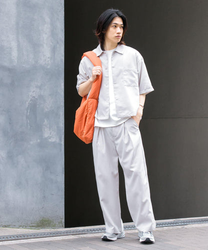 「易護理/套裝搭配」亞麻感褶皺寬腿褲