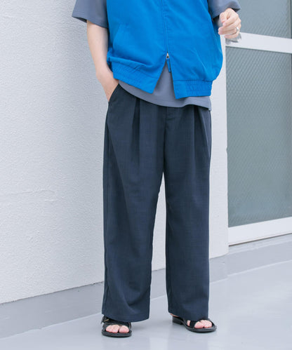 「易護理/套裝搭配」亞麻感褶皺寬腿褲