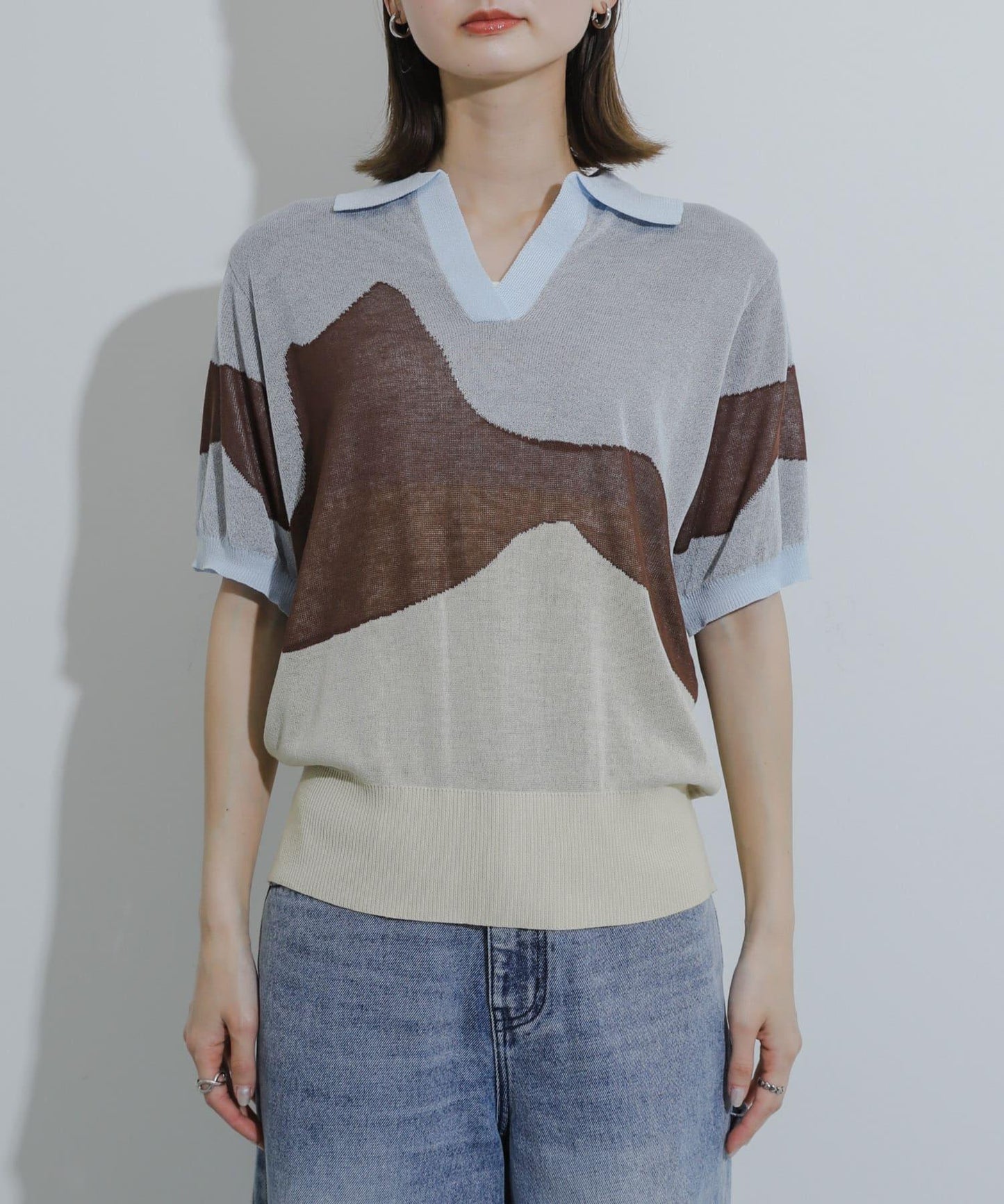 漸變提花透視針織衫