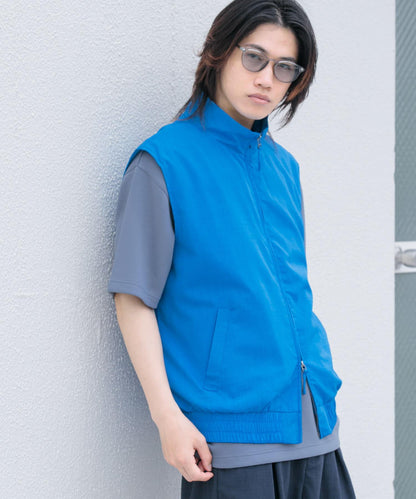 「易護理/套裝搭配」亞麻風立領雙拉鍊馬甲