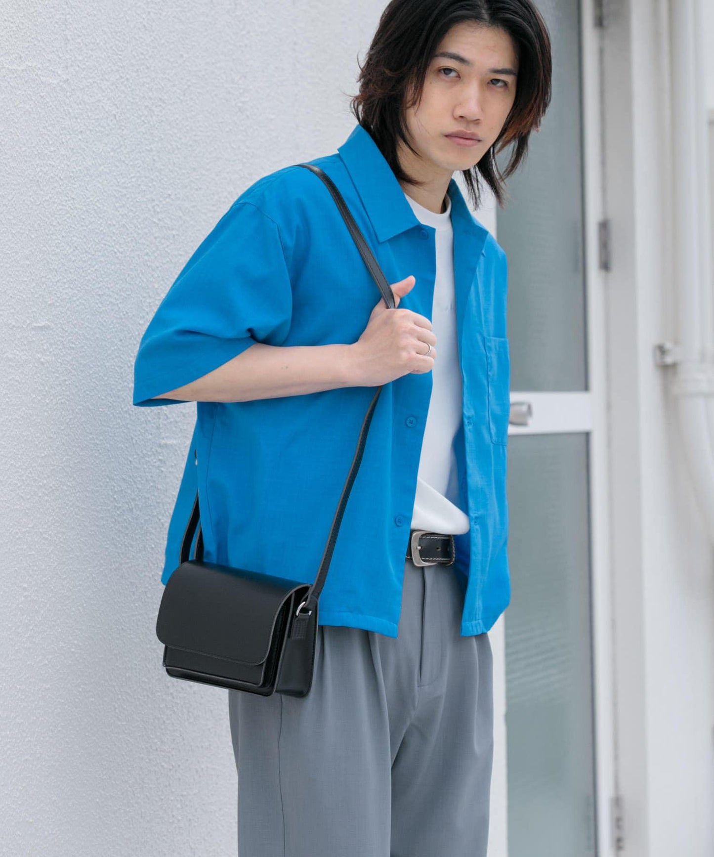 「易護理/套裝搭配/男女同款」亞麻感寬鬆五分袖襯衫