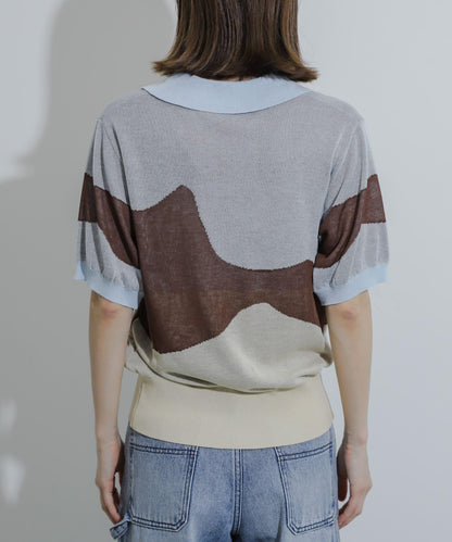 漸變提花透視針織衫