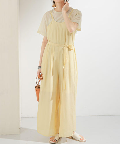 透視燈芯絨寬鬆吊帶連體褲