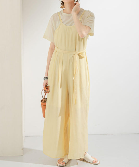 透視燈芯絨寬鬆吊帶連體褲