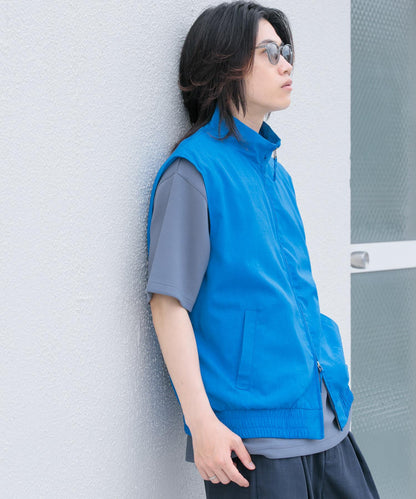 「易護理/套裝搭配」亞麻風立領雙拉鍊馬甲