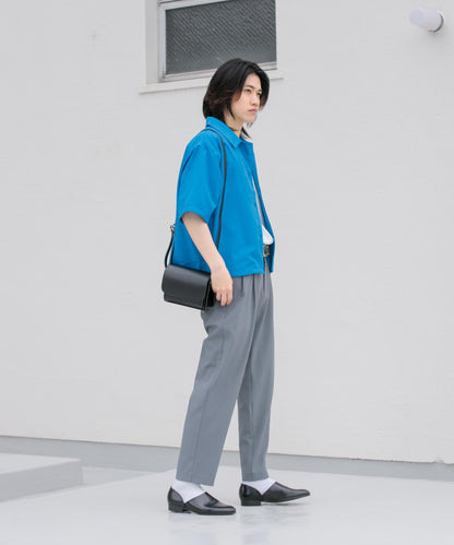 「易護理/套裝搭配/男女同款」亞麻感寬鬆五分袖襯衫