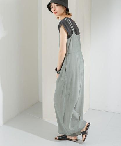 透視燈芯絨寬鬆吊帶連體褲