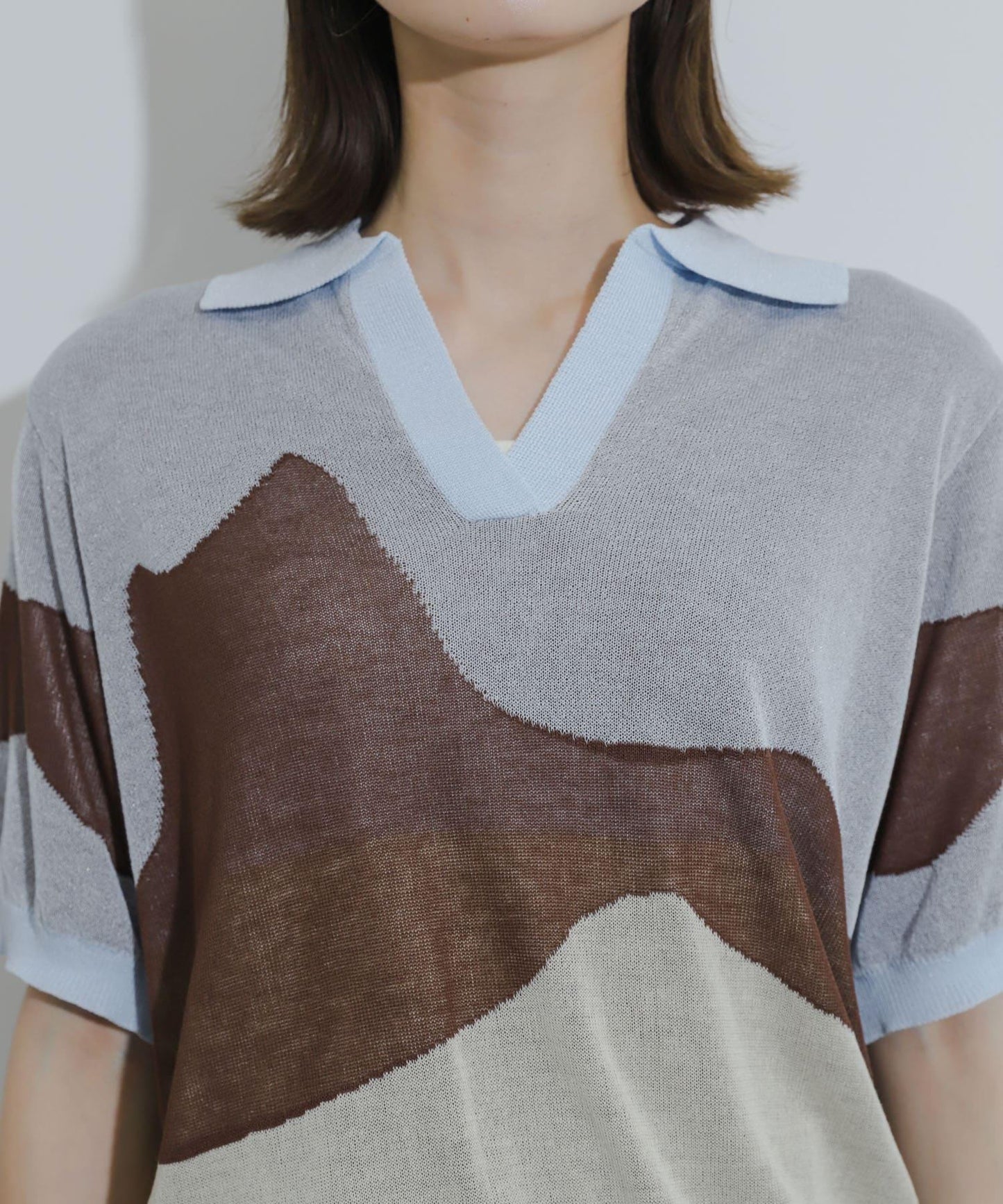 漸變提花透視針織衫