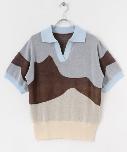 漸變提花透視針織衫