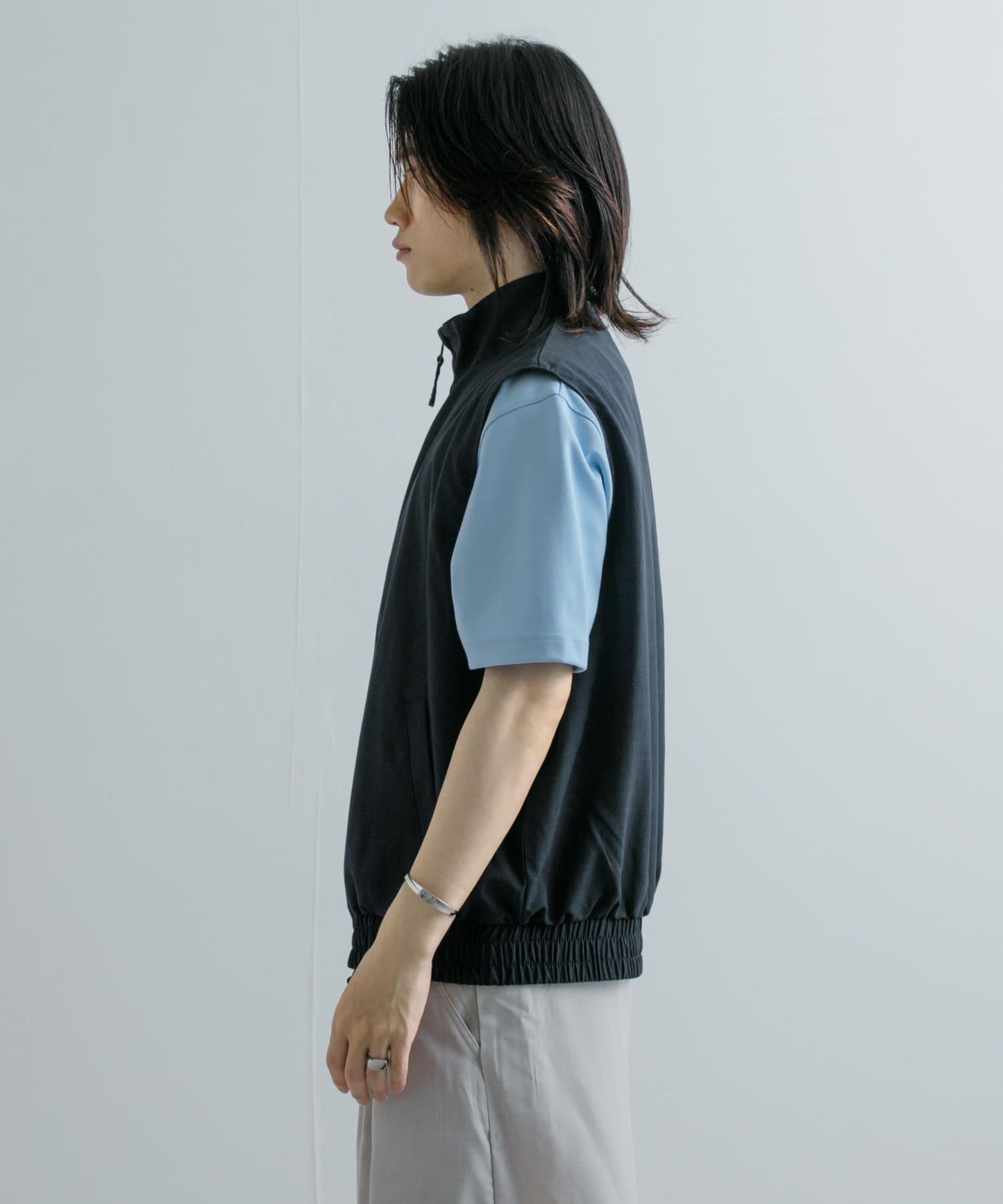 「易護理/套裝搭配」亞麻風立領雙拉鍊馬甲