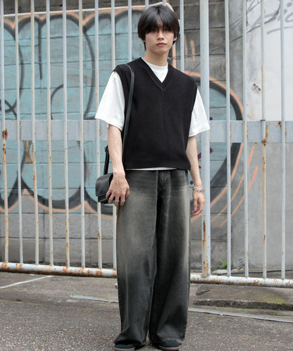 亞麻微短針織背心