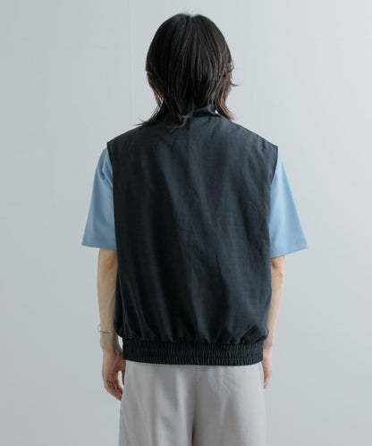 「易護理/套裝搭配」亞麻風立領雙拉鍊馬甲