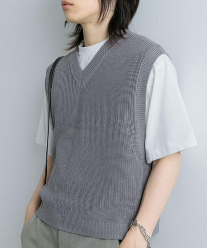 亞麻微短針織背心