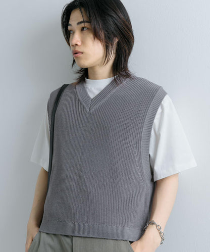 亞麻微短針織背心