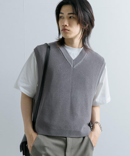 亞麻微短針織背心