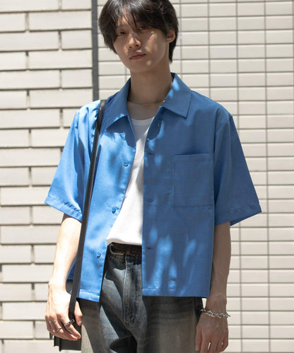 「易護理/套裝搭配/男女同款」亞麻感寬鬆五分袖襯衫