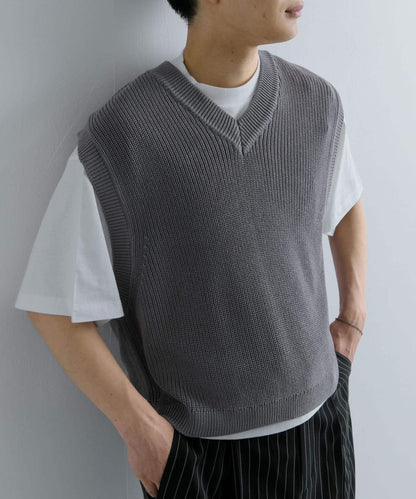 亞麻微短針織背心