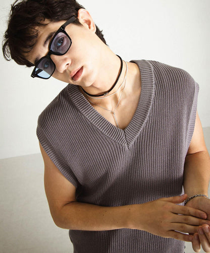 亞麻微短針織背心